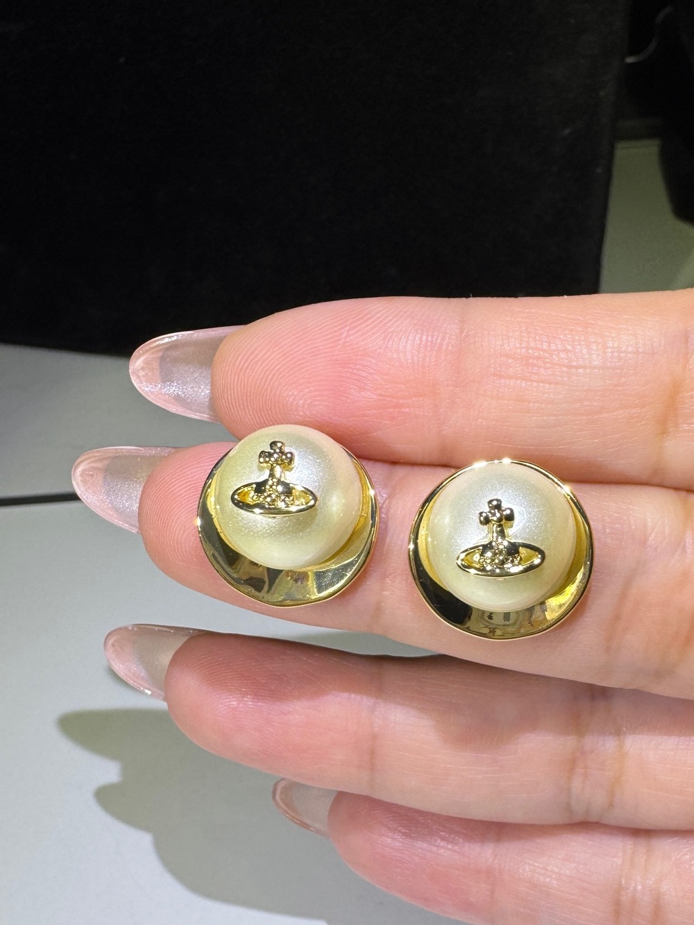 S925 Pearl Orb Gold Round Stud Earrings